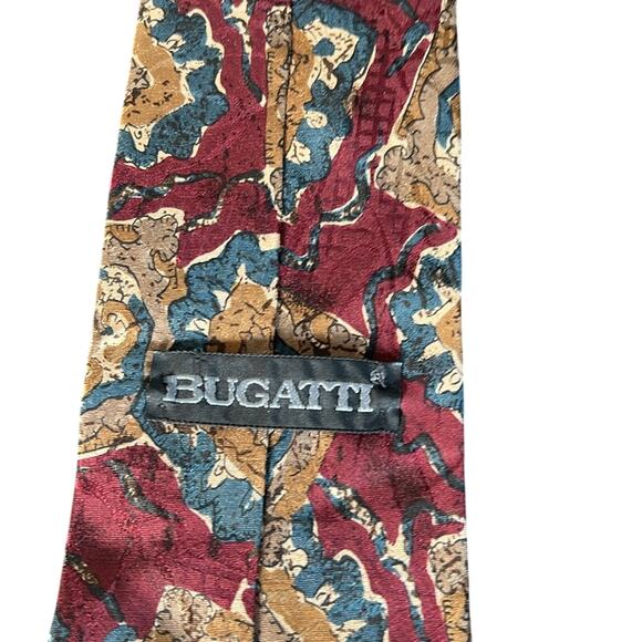 🔥Bugati Italian Silk Tie Red, Blue and Gold Made in the USA - Picture 3 of 4